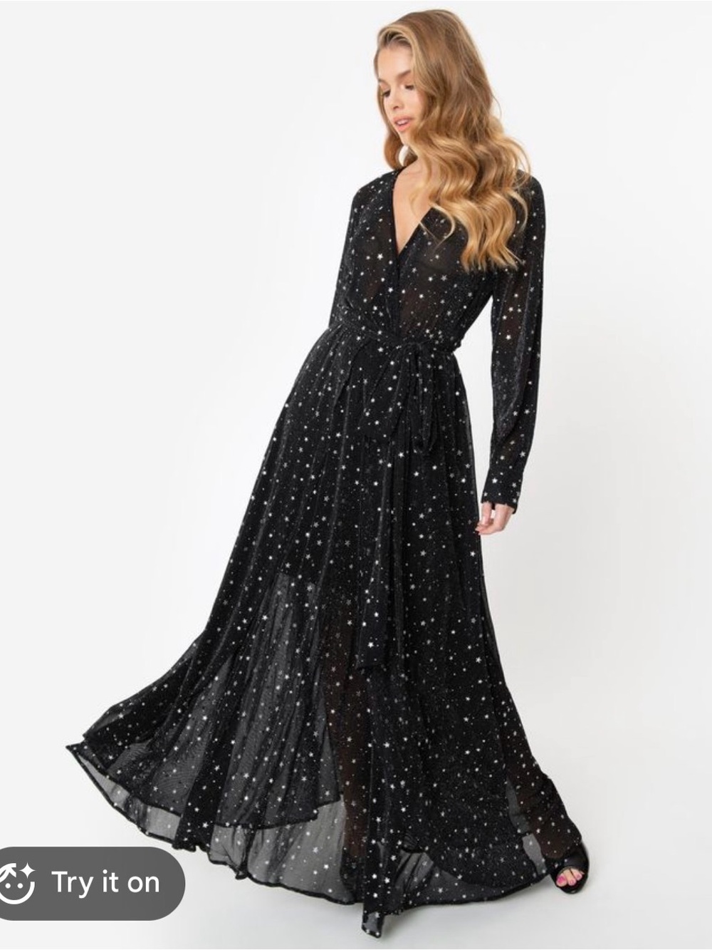 Unique Vintage Black & Silver Stars Farrah Maxi Dress